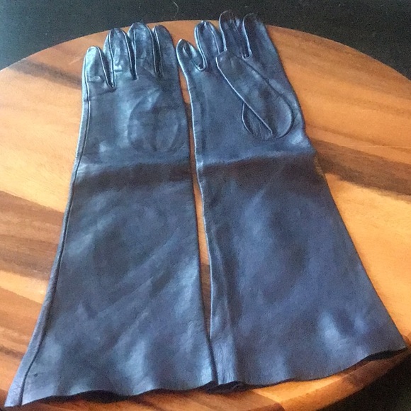Accessories - Navy blue leather Long gloves 6 1/2 vintage
